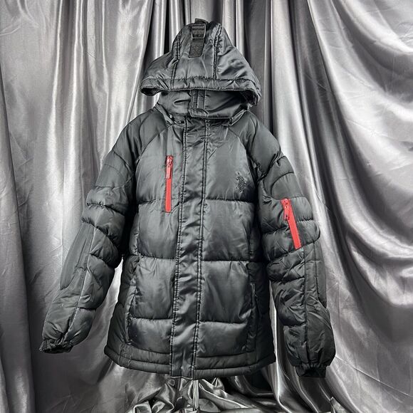 U.S. Polo Assn. Boys Bubble Coat Medium 10/12‎ Thick Puffer Removable Hood Black - Picture 1 of 17